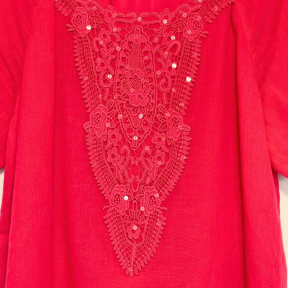 August Silk Sequined Top Womens Size M Cherry Red Fairy Boho Soft Sustainable - Picture 2 of 9